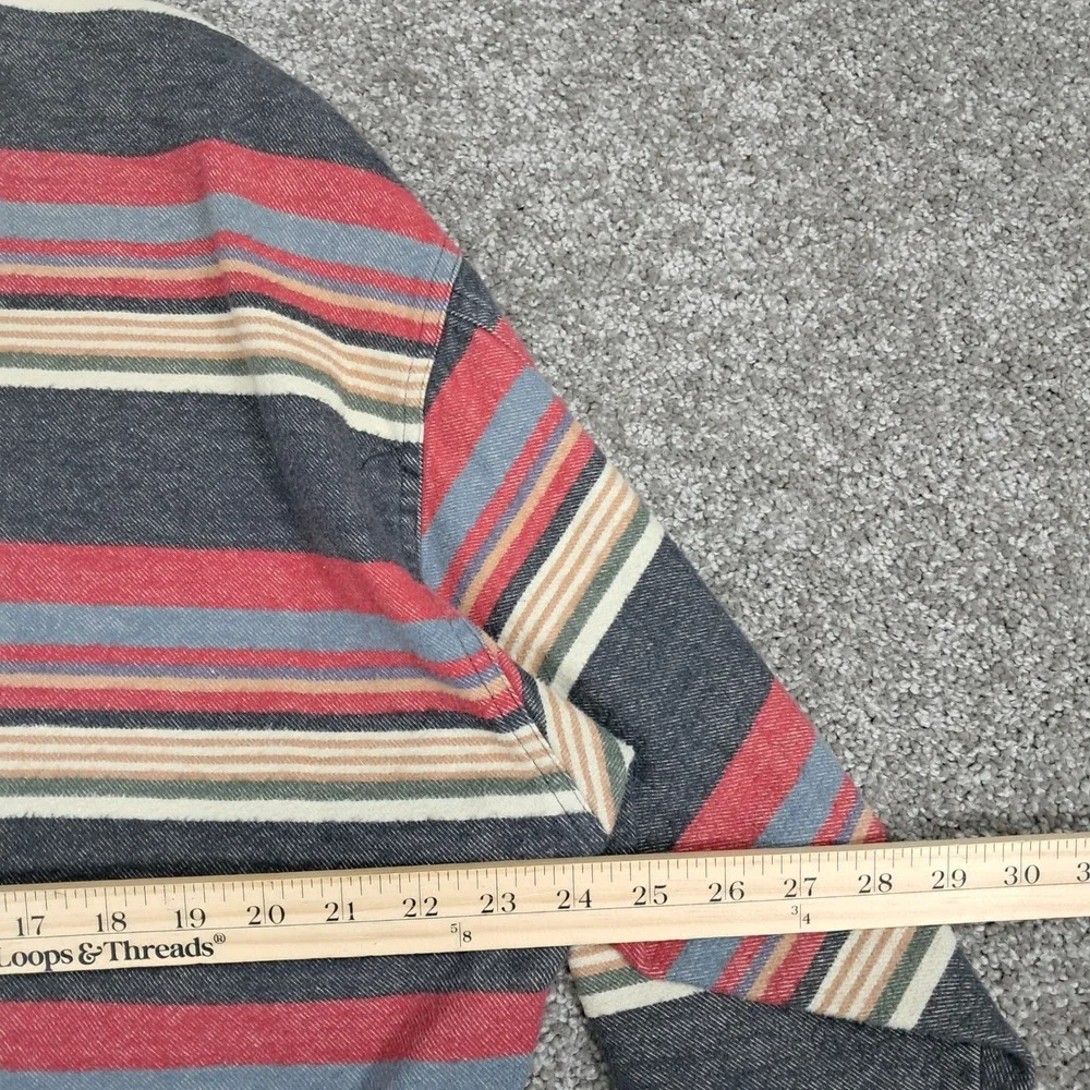 Vintage Territory Ahead Mens Striped Heavy Cotton Twill Flannel Shirt Red Medium - Picture 6 of 7